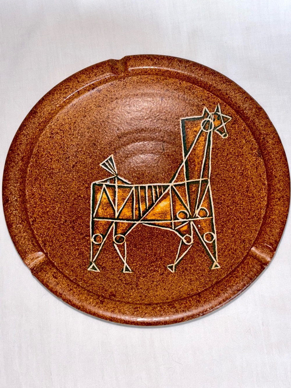 Vintage Mid Century Modern Alfaraz Art Pottery Spain Abstract Horse Dish Ashtray